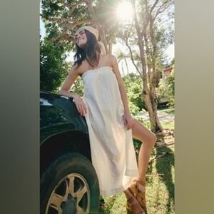 Free People Penelope Pucker Check Midi Dress XS Coconut Milk, Cream